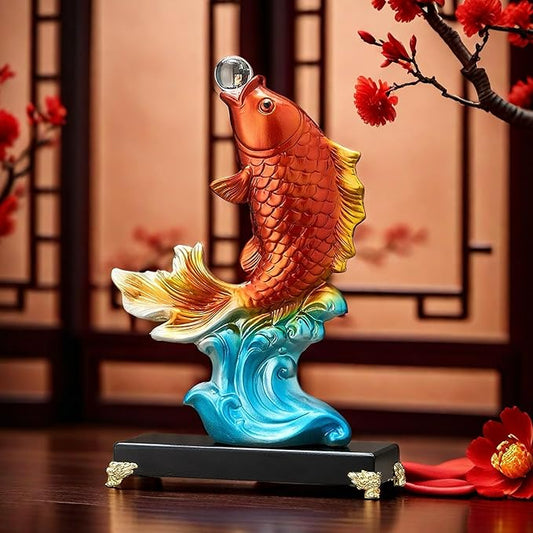 FUNSXBUG 13.3 Inch Large Chinese Feng Shui Fish Statue Sculpture Collectible Figurine Feng Shui Decor Home Office Decoration Tabletop Decor Ornaments Good Lucky Gifts (Red)