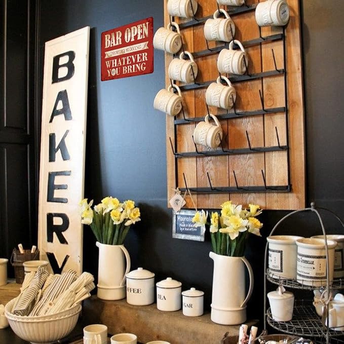 Vintage Bar Sign Decor Funny Bar Open Metal Signs for Home Bar Man Cave Decor Gifts - 8 X 12 Inches Indoor & Outdoor - Proudly Serving Whatever You Bring