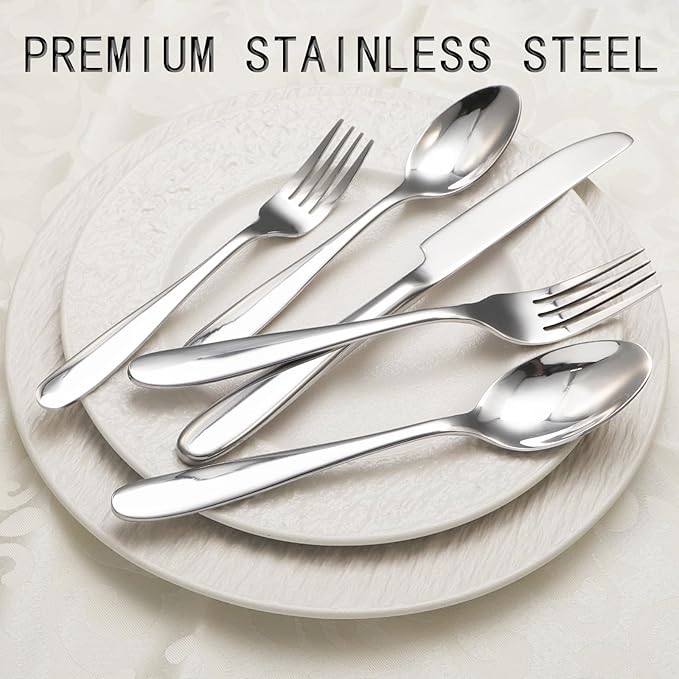 20-Piece Silverware Set, Flatware Set for 4, Food-Grade Stainless Steel Tableware Cutlery Set, Mirror Finished Utensil Sets for Home Restaurant, Forks Spoons and Knives Set, Dishwasher Safe