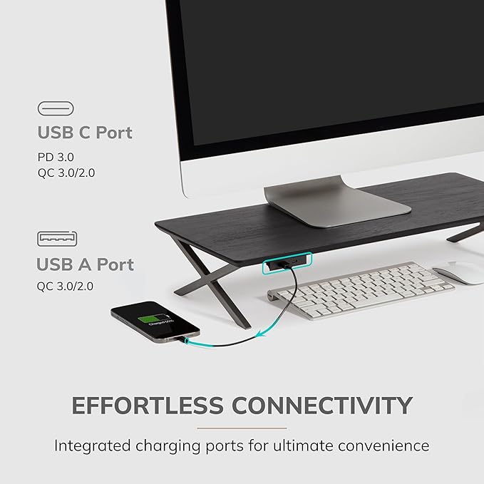 Anji Mountain Monitor Stand - Desktop Organizer & Laptop Riser, Ergonomic Monitor Riser, Space-Saving Monitor Stand for Desk, Durable Construction, Easy Assembly, Ideal for Home & Office,Black