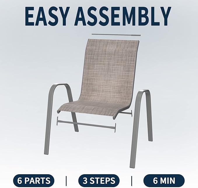 Amopatio Patio Chairs Set of 8, Outdoor Stackable Dining Chairs for All Weather, Breathable Garden Outdoor Furniture for Backyard Deck, Light Brown