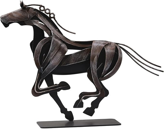 Horse Statue, Unique Metal Art Sculpture for Vintage Home Decor, Modern Decor, Gift for Horse Lovers (Retro Brown)