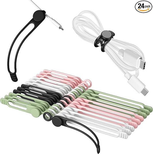 Nearockle Silicone Cable Ties Cord Organizer for Cable Management, 24Pcs 3" and 4.5" Reusable Cable Organizer Electronic Accessories for Home, Office, Kitchen, School, Travel (Multi)