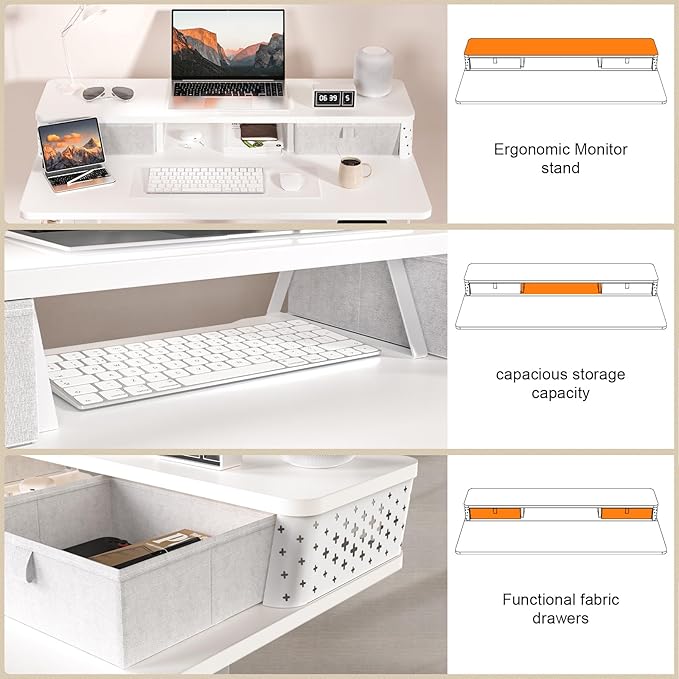 40 x 24 Inch Standing Desk with 2 Drawers, Easily Assembled Height Adjustable Desk, Ergonomic Sit to Stand Electric Desk for Home Office Workstation, White