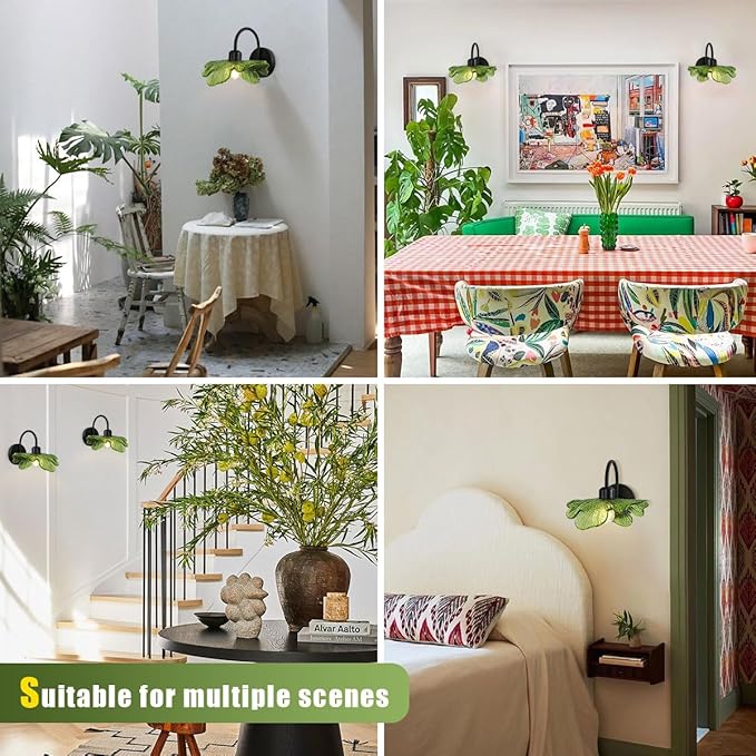 Matte Black Vanity Light Bathroom Wall Sconce 1-Light Vintage Wall Sconce Lights Wall lamp with Green Glass Shade Bathroom Vanity Light Over Mirror for Bedroom Hallway Living Room