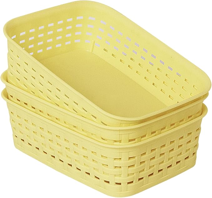 Soddeph Plastic Storage Baskets for Cabinets, Household Pantry Organization with Handle,Organizer Bins for Room,Bathrooms,Under-Sink,Kitchen (Yellow, XS-3PACK)