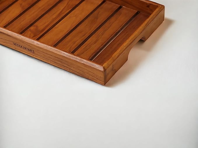 Vesta Homes Medium Teak Wood Serving Tray for Home, Kitchen, Breakfast, Restaurant, Office Organizer, Dining Table | Premium Wooden Tray |12 * 8.5 * 1.5 Inches | Handmade in India