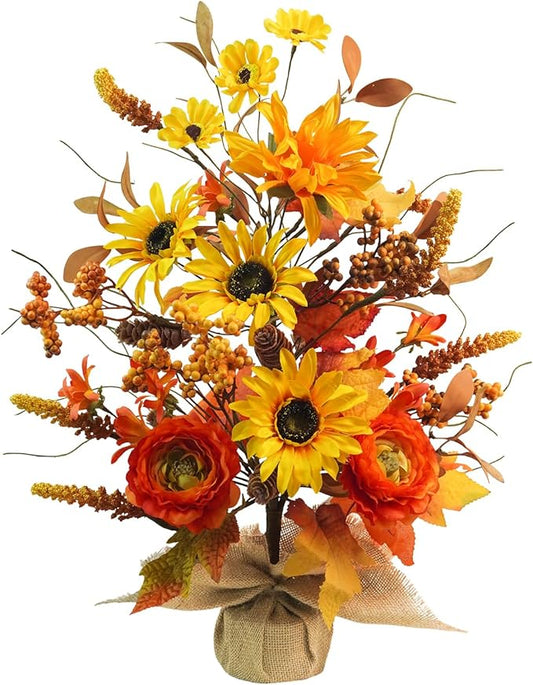 19.6" Fall Table Tree Decor, Artificial Tabletop Fall Tree with Fall Leaves Stems Fall Orange Flowers Fall Decorations for Indoor Outdoor Home Autumn Thanksgiving Table Centerpieces