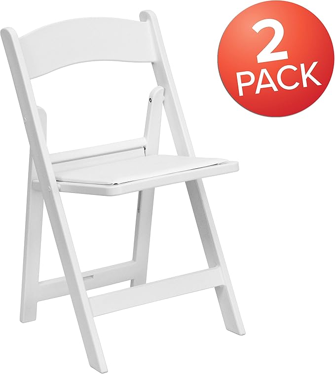 EMMA + OLIVER Folding Chair - White Resin – 2 Pack 800LB Weight Capacity Comfortable Event Chair - Light Weight Folding Chair
