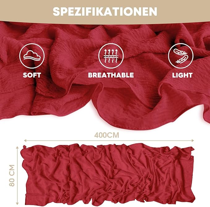 Artoid Mode Boho Cheesecloth Gauze Red Wedding Table Runner, 160 Inch Seasonal Christmas Fabric Kitchen Dining Holiday Table Decor for Home Party Indoor