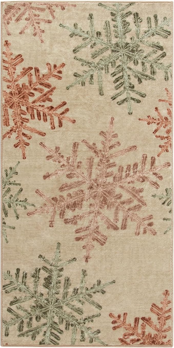 Lahome Snowflake Washable Rugs for Entryway- 2x4 Small Rug Ultra-Thin Soft Door Mat Indoor Entrance, Rubber Backing Throw Carpet Entryway Rug for Kitchen Bathroom Bedroom(2x4ft,Multi)