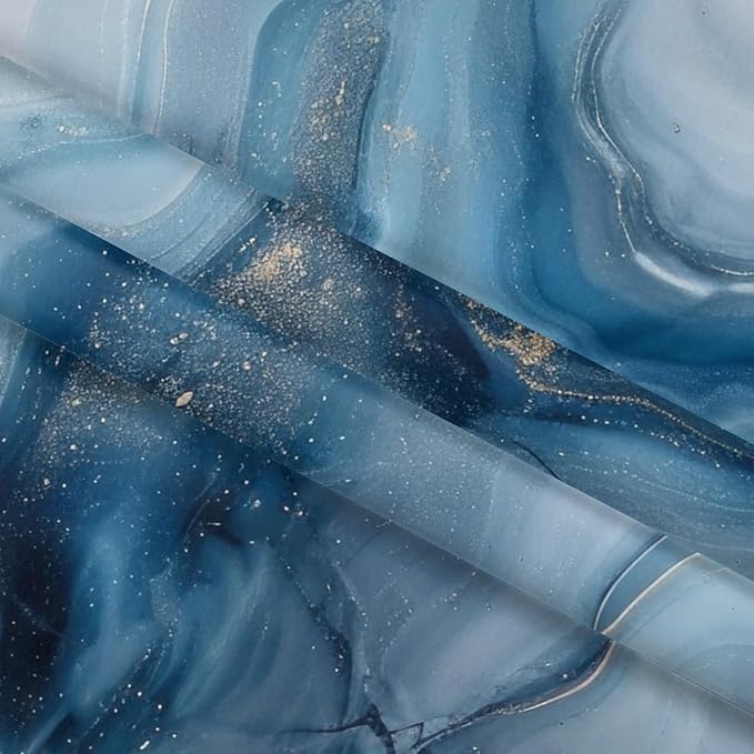 Renaiss Blue Ombre Marble Shower Curtain Modern Large Waterproof Fabric Gold Gilt Design Bathroom Shower Curtain Abstract Bath Accessories Set Hooks Hotel Home Luxury Decor Washable 72" W x 78" L