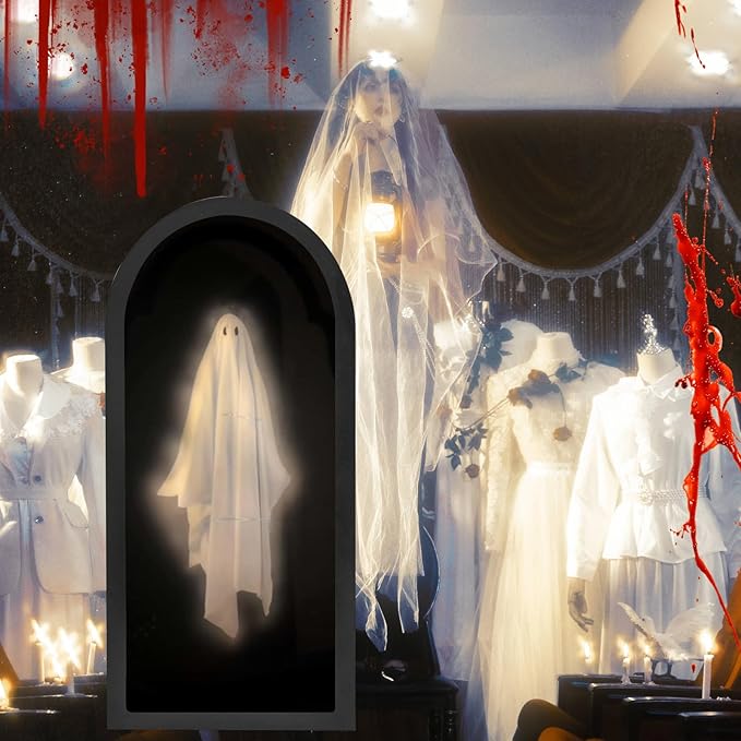 2025 Halloween Hologram Ghost Mirror - Spooky LED Indoor Decor, Scary Party Supplies, Haunted Home Accessories, Easy Install, (Plug-in, 19.68" x 9.45")