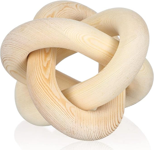 3 Link Wood Knot Decor - Hand Carved Coffee Table Decoration, Boho Chain Link Decor, Modern Shelf, Rustic Objects for Home Living Room Bedroom(Natural)