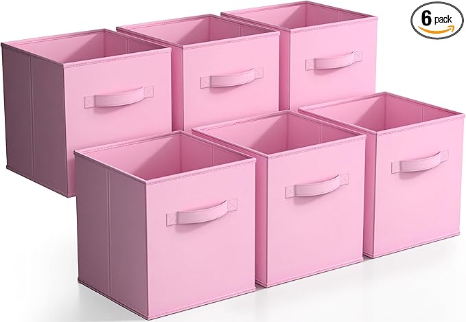 Sorbus Storage Cubes - 11 Inch Foldable Fabric Baskets for Organizing Pantry, Closet, Shelf, Toy Box, Cubby - 6 Collapsible Cloth Cube Storage Bins for Home, Nursery, Playroom, Bedroom (Pastel Pink)