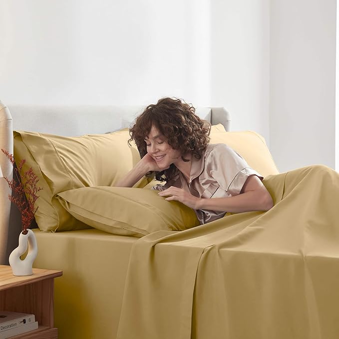 Nestl Extra Deep Twin Sheet Set - 4 Piece Breathable & Cooling Sheets - Hotel Luxury Bedding Set w/18-24 Inch Deep Pockets - Easy & Secure Fit - Super Soft, Wrinkle Free & Comfy - Camel Gold