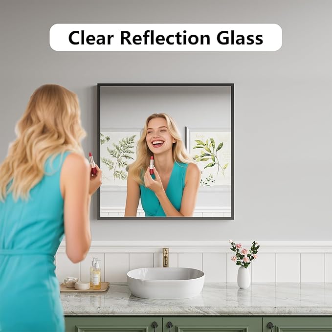 Koonmi Bathroom Mirror 30x30 Black Bathroom Wall-Mounted Mirrors, Modern Vanity Mirror for Bedroom, Living Room, Aluminum Alloy Frame Allow to Hang Horizontally or Vertically