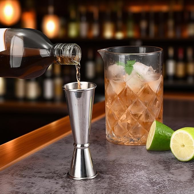 Japanese Jigger Set for Bartending 2 Pack - 1 oz 2 oz Cocktail Graduated Jigger | Easy Read Measurements Inside Shot Measure | Liquor Measuring Cup & Alcohol Measuring Tools| Metal Bar Jigger