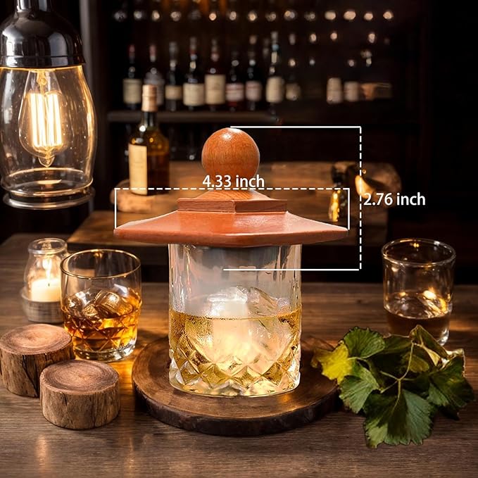 Whiskey Smoker Kit with Torch & 6 Wood Chips - Bourbon Old Fashioned Cocktail Smoker Set, 2 Whisky Glass Sets - Ultimate Birthday Gifts for Men, Dad, Husband (No Butane)