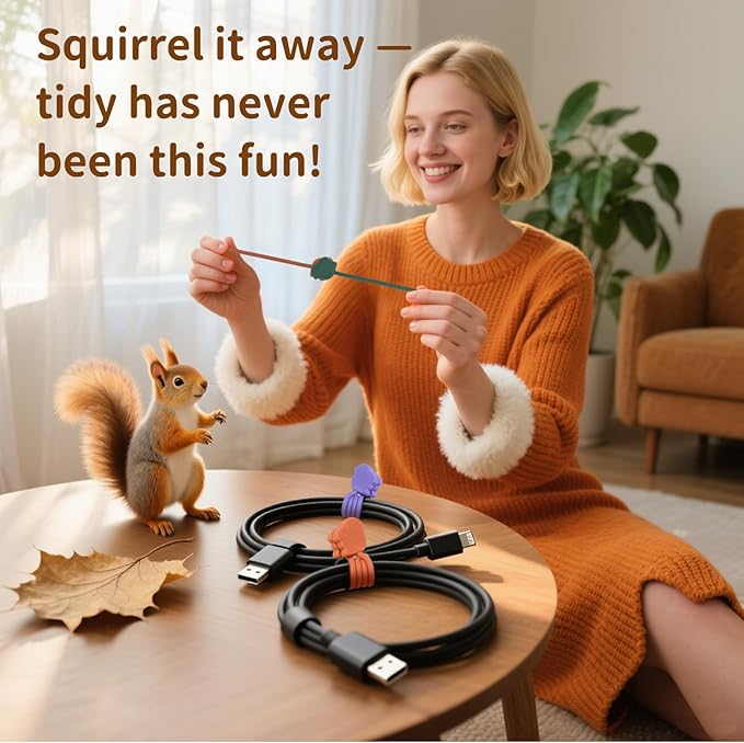 Fun Squirrel Magnetic Cable Ties – 24 Pack, Reusable Silicone Cord Organizers for Home & Office, Strong Magnetic Hold, Assorted Colors, Ideal for Cable Management, Novelty Gift