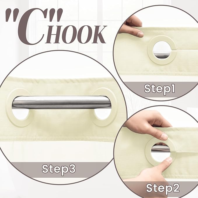 No Hook Slub Textured Shower Curtain with Snap in Liner - Sand Fabric Outer Curtain & Waterproof Inner Liner, Hotel Style with See Through Top Window, 71x74 in