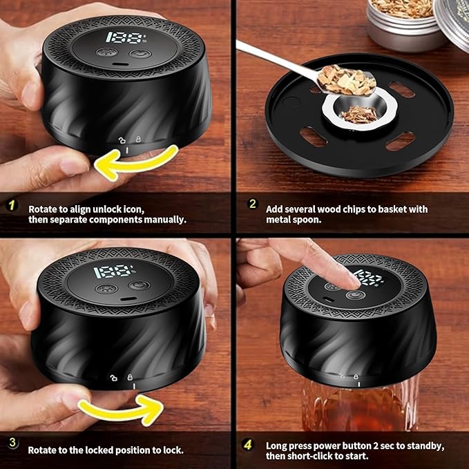 Electric Whiskey Smoker Kit with 6 Wood Chips, Built-in Lighter, Cocktail Old Fashioned Bourbon Drink Smoker Kit, No Butane Needed, Stocking Stuffers Christmas White Elephant Gifts for Adults Men