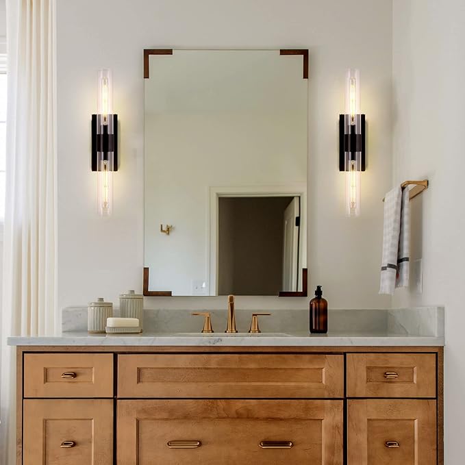 Modern Wall Sconces, 22.8in Black, 2-Light Indoor Wall Mounted Sconces, Bathroom Vanity Light for Living Room, Bedroom, Staircase