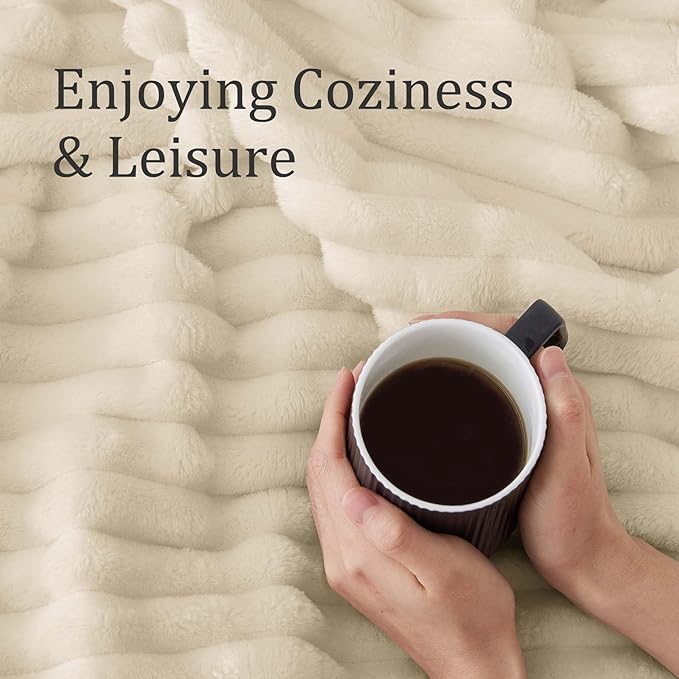 BEDELITE King Size Blanket for Bed, 300GSM Soft & Warm Fleece Blanket, Decorative and Giftable Striped Beige Blankets for Women, Men, 108"x90"