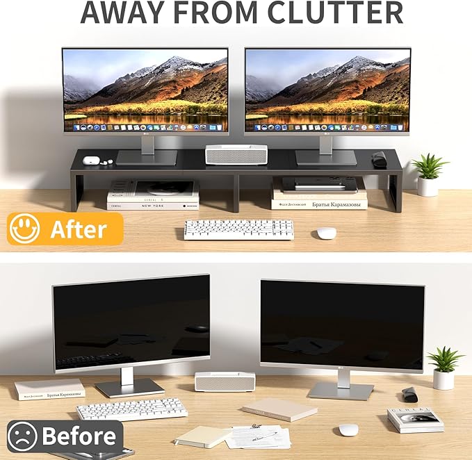 Dual Computer Monitor Stand Riser, Desk Organizers and Accessories, Printer & TV Stand, Desk Shelf, Office Desk Accessories & Desktop Workspace Organizer for Office Supplies, Black