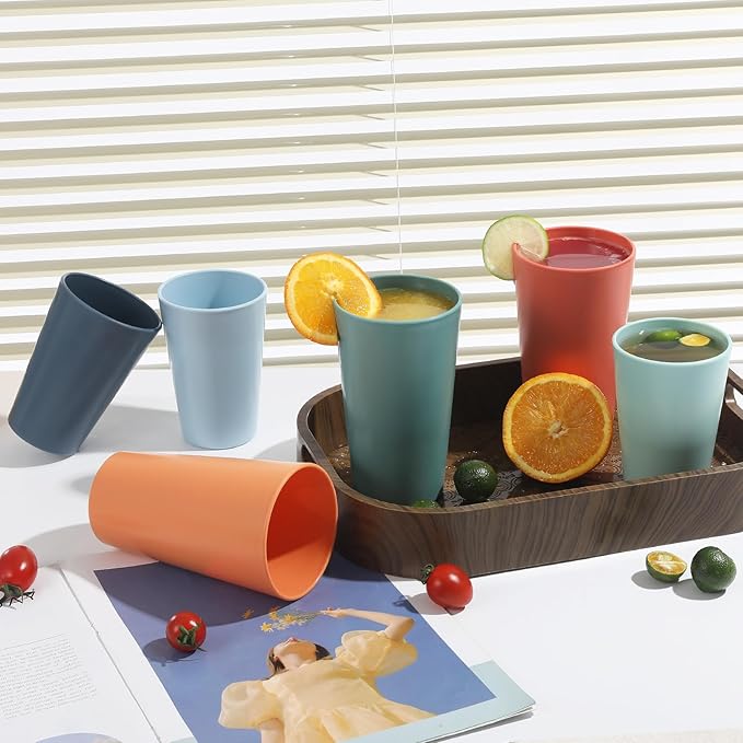 24 Pcs Unbreakable Plastic Cups Set, 20 oz Reusable Plastic Cups, Stackable Water Tumblers, Drinking Cup for Kitchen, Outdoor, BPA-free, Dishwasher Refrigerator and Microwave Safe, Dark Green