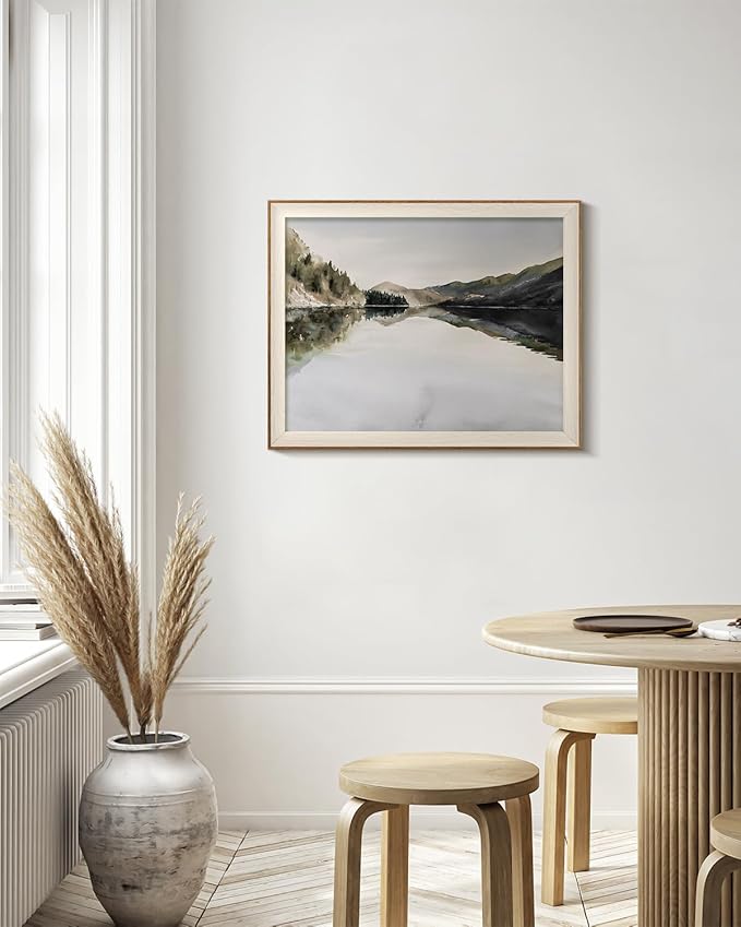 InSimSea Framed Canvas Wall Art Mountain Reflection Decor Vintage Wall Art Mountain Range Nature Wilderness Art Decorative Rustic for Living Room, Bedroom, Office Wall Decor 16x20In