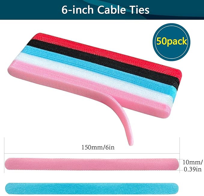 50PCS 6 Inch Reusable Cable Ties,Adjustable Cable Management,Cord Organizer,Cable Organizer,Multi-Purpose Wire Ties(Multi-color)