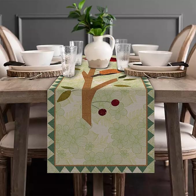 Seliem Summer Tree Branches Birds Table Runner, Cardinal Home Kitchen Dining Decor, Spring Seasonal Farmhouse Decorations Indoor Outdoor Party Supply 13 x 90 Inch