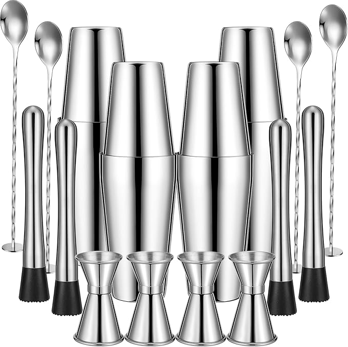 Tessco for You Cocktail Shaker Set, 16 Pcs Stainless Steel Bar Set Including Boston Shaker, Muddler, Double Measuring Jigger, Mixing Spoon, Accessories for Home Bar, Gift for Beginner, Christmas