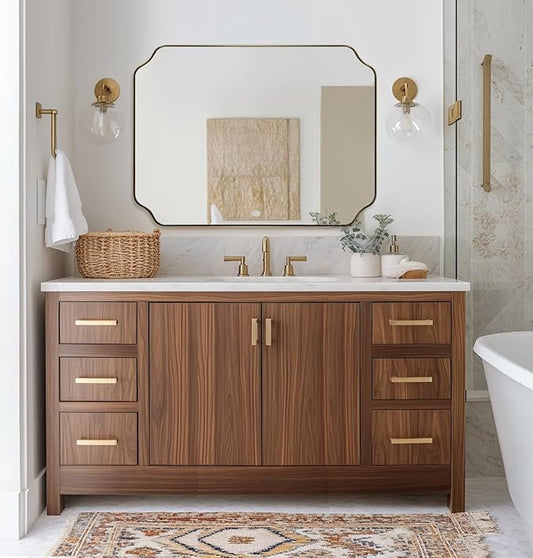 ANDY STAR 30"x40" Gold Bathroom Mirror, Large Scalloped Wall Mirror, Brushed Brass Mirror in Anti-Rust Stainless Steel Metal, Unique Rectangle Shape Decorative for Bathroom, Living Room, Entryway