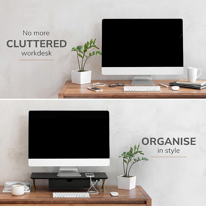 Anji Mountain Monitor Stand - Desktop Organizer & Laptop Riser, Ergonomic Monitor Riser, Space-Saving Monitor Stand for Desk, Durable Construction, Easy Assembly, Ideal for Home & Office,Black