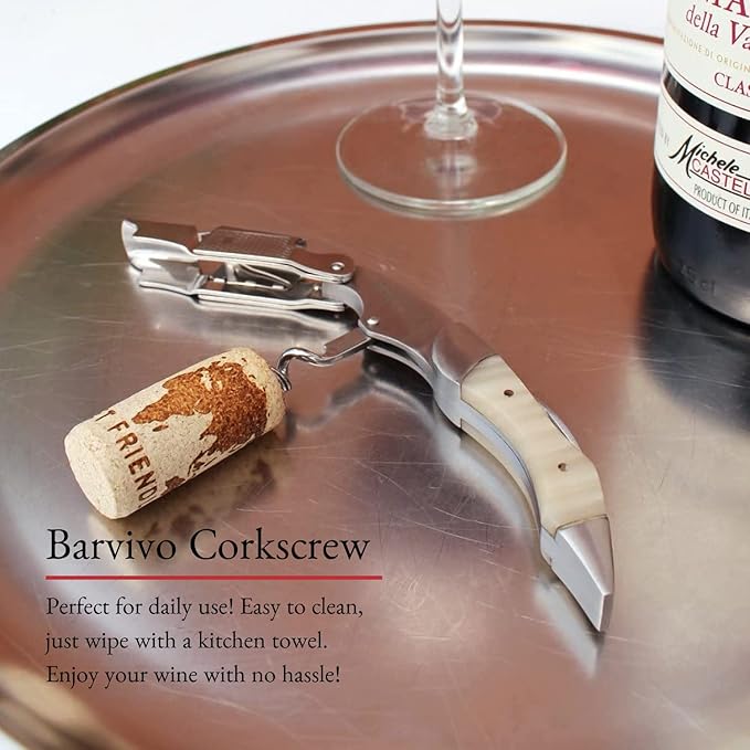 Barvivo Wine Opener with Foil Cutter and Cap Remover - Double Hinged Corkscrew for Bartenders - Stainless Steel Wine Key for Easy Bottle Opening - Manual Wine Bottle Opener - White Resin, 4.7x1.2-Inch