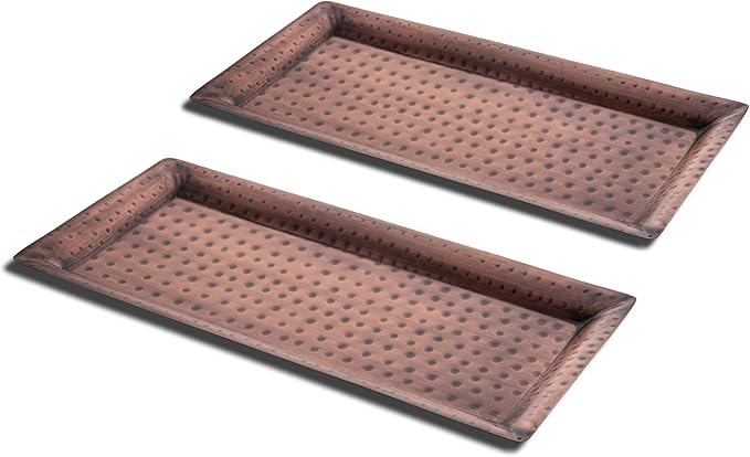 Monarch Abode Hand Hammered Metal Serving Tray, 12-Inch Antique Copper Finish – Rectangle Serving Platter, Small Serving Tray for Party, Fruit Platter, Dessert Trays, Serving Dishes, Pack of 2