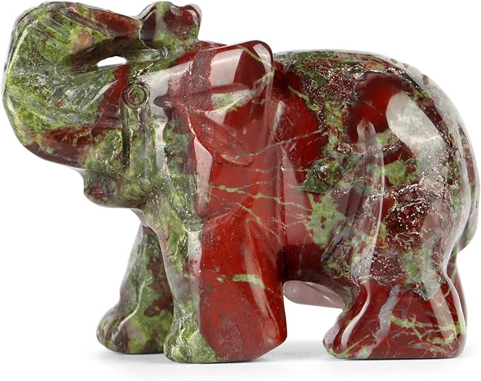 SMQ Dragon Bloodstone Crystal Elephant Statue,Hand Carved Quartz Gemstone Healing Elephant Stone Animal Carvings Figurine Crafts Decor Gifts
