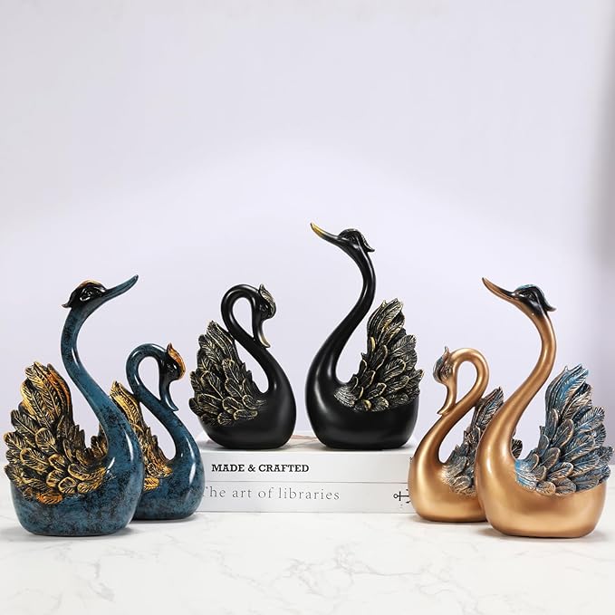2pcs Swan Statues Couple's Home Decorations for Living Room Decor and Accessories, Sculptures Home Decor for Coffee Table, Book Shelf Decor Accents (Blue)