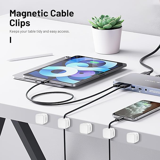 6 Pack Magnetic Cord Holder, Znben Cable Clips White Cord Organizer Holder Adhesive Cable Management Charger Wire Holder Clips for Desk, Car, Office, Home, Cubicle, Nightstand