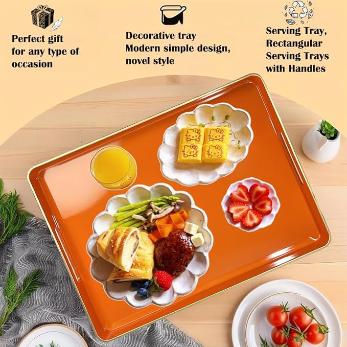 Large Orange Tray, Elegant Plastic Coffee Table Tray for Ottoman, Home Decor, Living Room.16.7"*12"*1.6"