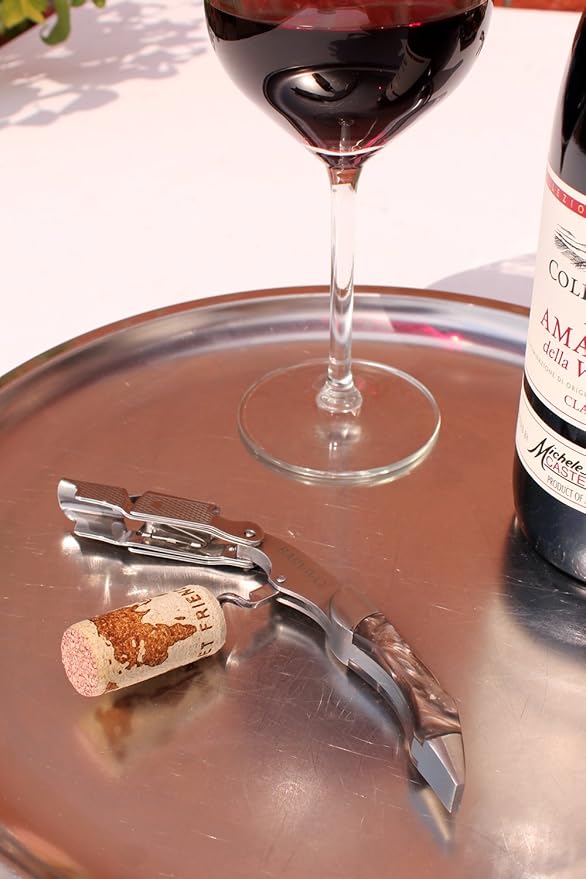 Barvivo Black Resin Wine Opener with Foil Cutter Knife and Cap Remover, Double Hinged Manual Wine Key for Bartenders, Servers, Waiters, Stainless Steel Wine Bottle Opener Corkscrew