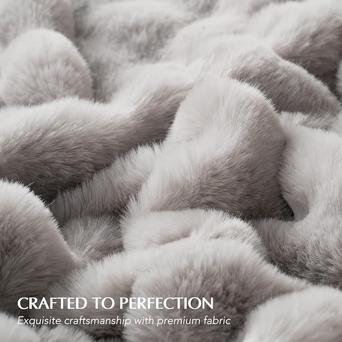 EverGrace Ultra Soft Luxury Fluffy Faux Rabbit Fur Throw Blanket, Thick Warm Bubble Throw for Bed, Cozy Plush Reversible Blankets for Couch, Chair, Sofa, Taupe, 80x90 Inches