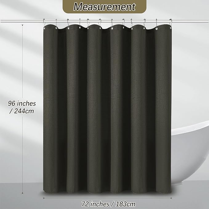 Extra Long Waffle Weave Shower Curtain 96 Inch Length Heavy Duty Shower Curtain for Bathroom, Machine Washable Water Resistant 256GSM Modern Shower Curtains with 12 Hooks, 72Wx96H Brown