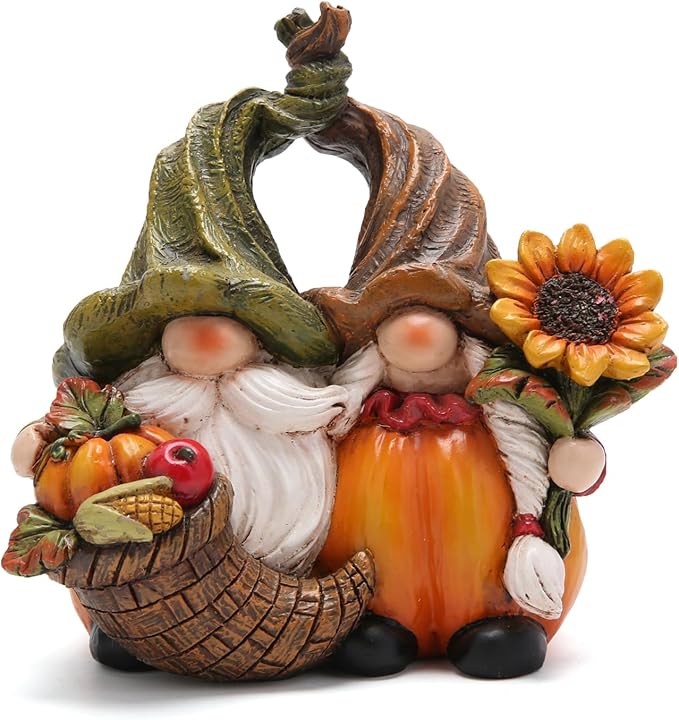 Hodao Harvest Love：Thanksgiving Pumpkin Gnome Couple Embrace Figurines-Adorable Fall Pumpkin Gnomes Home Indoor Tabletop Decoration-Fall Thanksgiving Gifts