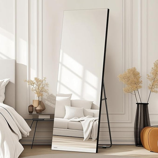 Kosmonia 64x24 Frameless Full Length Silver Coating Mirror w/Distortion Free, HD Reflection &Anti Desilvering, Tempered Glass & Shatter Proof Film Doubling Safety, Easy Setup w/Stand, Wall/Standing
