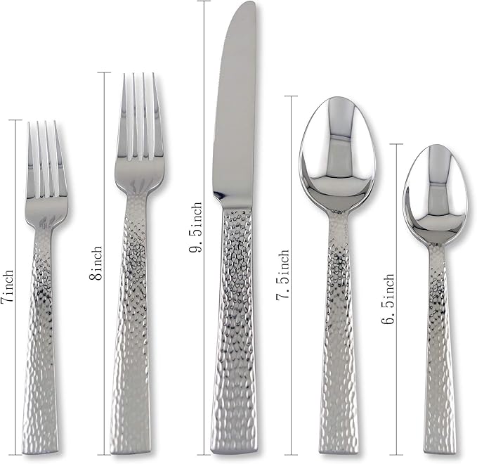 Supreme Housewares 20-Piece 18/8 Stainless Steel Flatware Set, Service for 4, Include Knives Forks Spoons Teaspoons Salad Forks, Mirror Polished, Dishwasher Safe (Hammered)