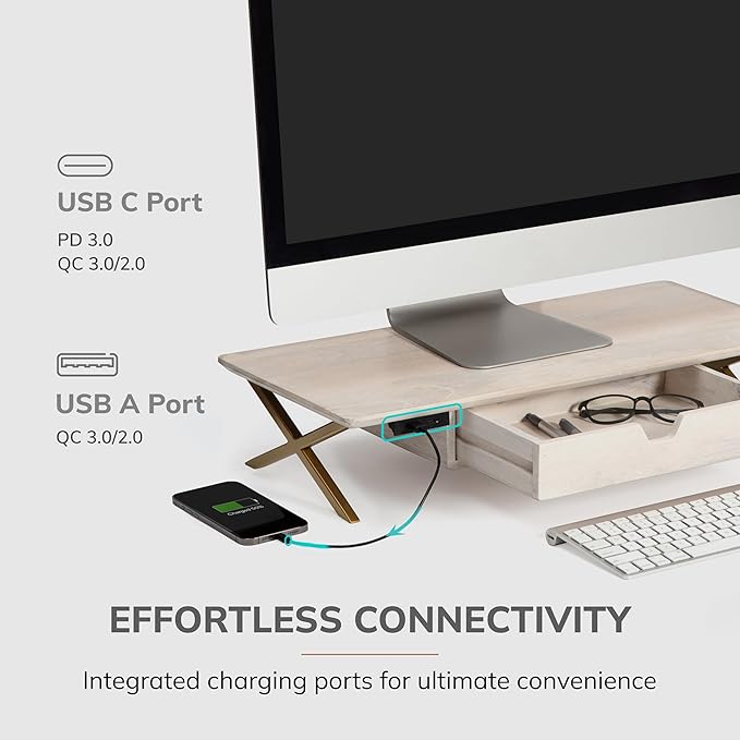 Anji Mountain Monitor Stand - Desktop Organizer & Laptop Riser, Ergonomic Monitor Riser, Space-Saving Monitor Stand for Desk, Durable Construction, Easy Assembly, Ideal for Home & Office,White Wash
