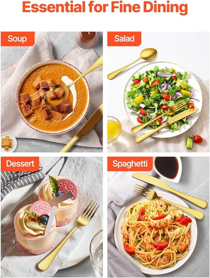 VEVOR 100-Piece Gold Silverware Set, Food-Grade Stainless Steel Flatware Utensils for 20, Mirror Finished Cutlery Set, Dishwasher Safe Eating Tableware for Kitchen Home, Include Knife Fork Spoon